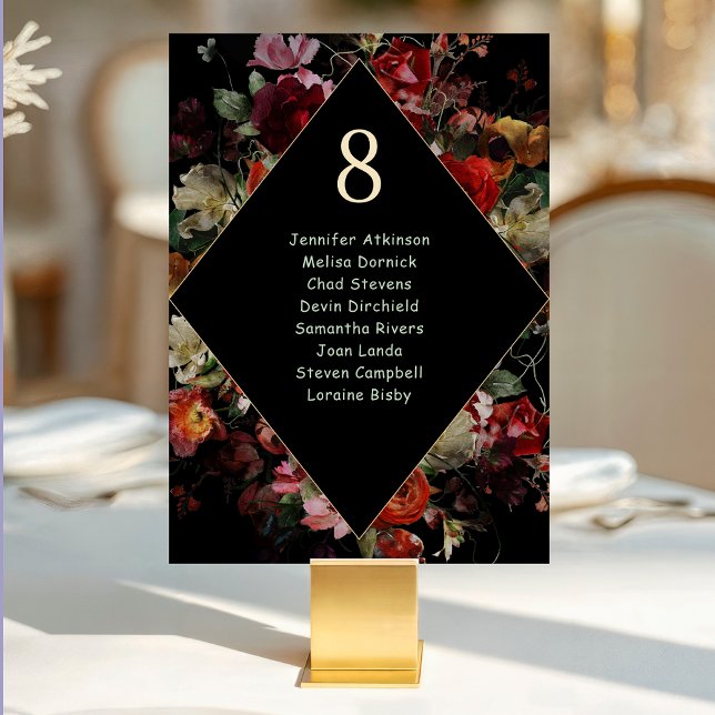 Elegant moody floral black wedding seating  table number (Creator Uploaded)