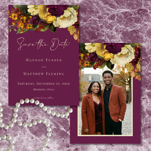 Elegant Moody Jewel Vintage Floral Wine Photo Save The Date