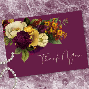 Elegant Moody Jewel Vintage Floral Wine Wedding Thank You Card
