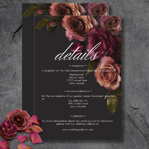 Elegant Moody Muted Rust & Burgundy Floral Details Enclosure Card