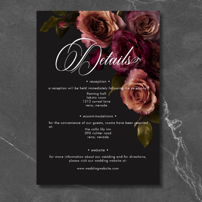 Elegant Moody Muted Rust & Burgundy Floral Details Enclosure Card (Elegant Moody Muted Rust & Burgundy Floral Details Enclosure Card)