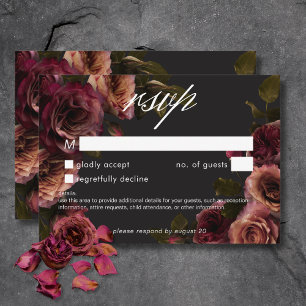 Elegant Moody Muted Rust Burgundy Floral No Dinner RSVP Card