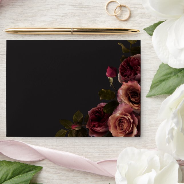 Elegant Moody Muted Rust & Burgundy Floral Wedding Envelope (Wedding)