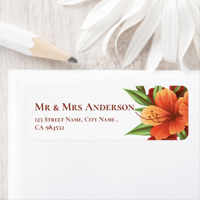 Elegant Moody Orange Floral Mariage Adresse (En situation)