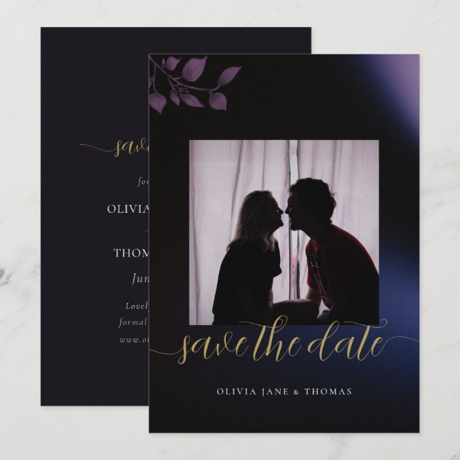 Elegant Moody Purple Floral Wedding Save the Date  Invitation (Front/Back)