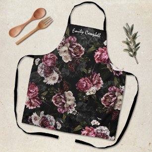 Elegant Moody Rose White Floral Hostess Gift Apron