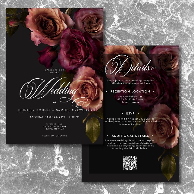 Elegant Moody Rust & Burgundy Floral Two Sided Invitation (Elegant Moody Rust & Burgundy Floral Two Sided Invitation)