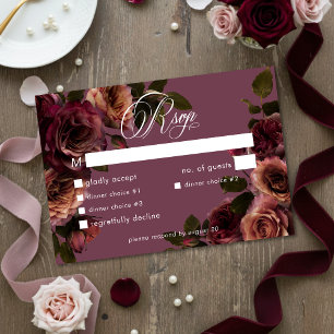 Elegant Moody Soft Rust & Burgundy Floral Dinner RSVP Card