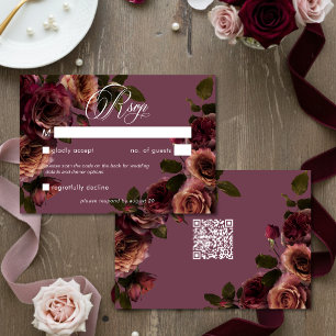 Elegant Moody Soft Rust & Burgundy Floral QR Code RSVP Card