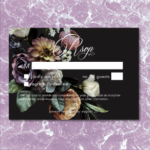 Elegant Moody Twilight Muted Floral No Dinner RSVP Card