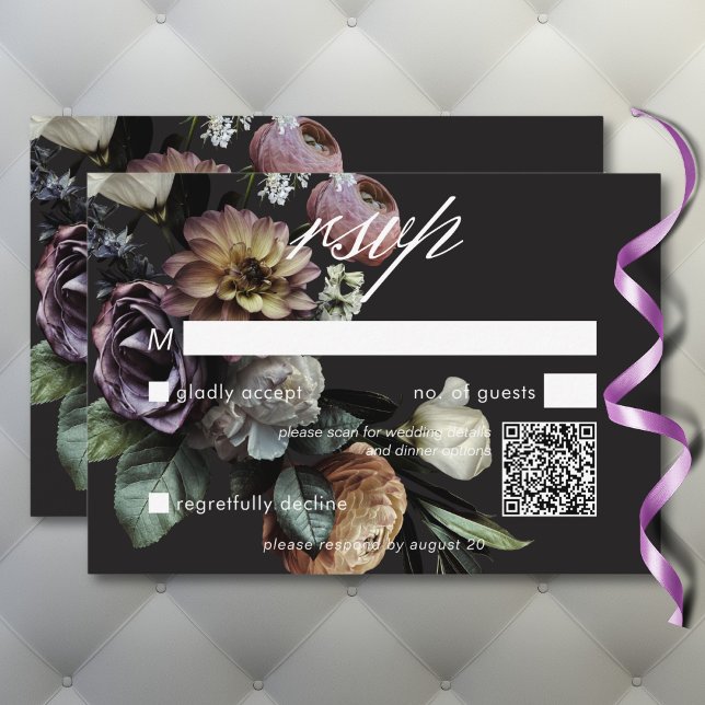 Elegant Moody Twilight Muted Floral QR Code RSVP Card (Elegant Moody Twilight Muted Floral QR Code RSVP Card)
