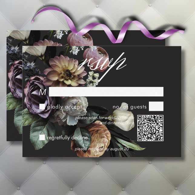 Elegant Moody Twilight Muted Floral QR Code RSVP Card (Elegant Moody Twilight Muted Floral QR Code RSVP Card)