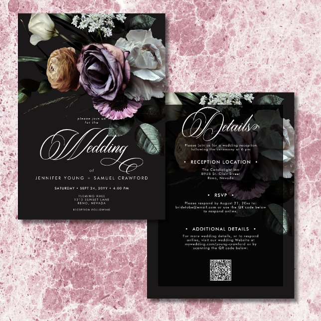 Elegant Moody Twilight Muted Floral Two Sided Invitation (Elegant Moody Twilight Muted Floral Two Sided Invitation)
