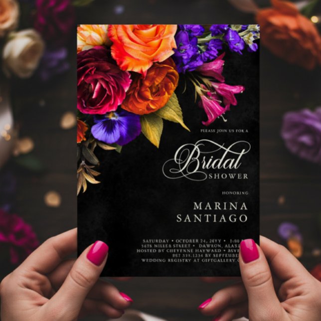 Elegant Moody Vibrant Harvest Floral Bridal Shower Invitation (Elegant Moody Vibrant Harvest Bridal Shower Invitation)