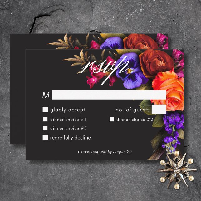 Elegant Moody Vibrant Harvest Floral Dinner RSVP Card (Elegant Moody Vibrant Harvest Floral Dinner RSVP Card)