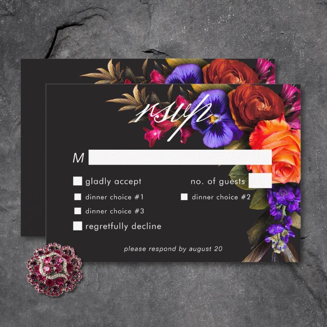 Elegant Moody Vibrant Harvest Floral Dinner RSVP Card (Elegant Moody Vibrant Harvest Floral Dinner RSVP Card)