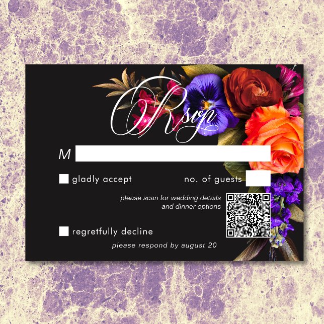 Elegant Moody Vibrant Harvest Floral QR Code RSVP Card (Elegant Moody Vibrant Harvest Floral QR Code RSVP Card)