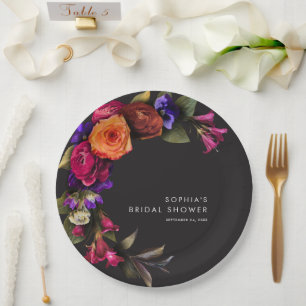 Elegant Moody Vibrant Harvest Floral Shower Paper Plate