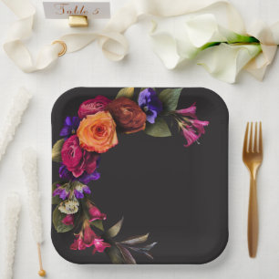 Elegant Moody Vibrant Harvest Floral Shower Paper Plate