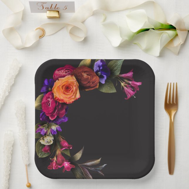 Elegant Moody Vibrant Harvest Floral Shower Paper Plate (Wedding)