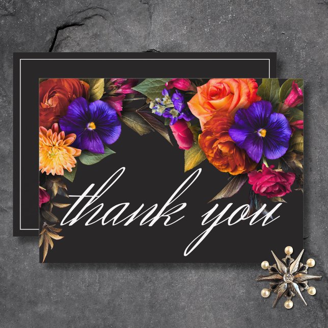 Elegant Moody Vibrant Harvest Floral Wedding Thank You Card (Elegant Moody Vibrant Harvest Floral Wedding Thank You Card)