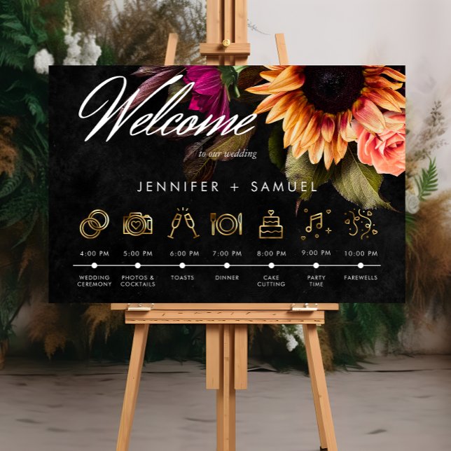 Elegant Moody Vibrant Sunset Floral Order of Event Poster (Creator Uploaded)