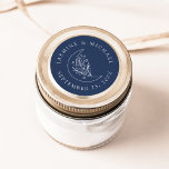 Elegant Moon and Stars Navy Wedding Favour Classic Round Sticker<br><div class="desc">Add a personalized touch to your envelopes,  wedding favours,  and more with these Elegant Moon and Stars navy wedding stickers. The design features a white line art illustration of a moon adorned with stars and foliage on a navy background. Your names and wedding date are displayed in white lettering.</div>