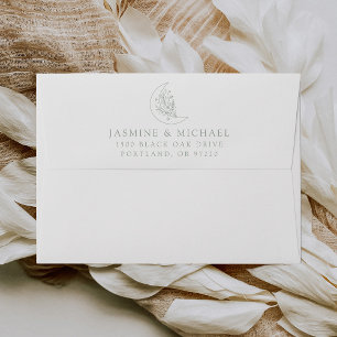 Elegant Moon and Stars Sage Green Wedding Envelope