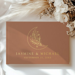 Elegant Moon and Stars Terracotta Photo Wedding Guest Book