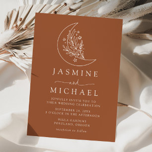 Elegant Moon and Stars Terracotta Wedding Invitation