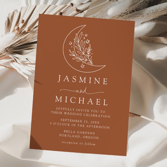 Elegant Moon and Stars Terracotta Wedding Invitation (Creator Uploaded)