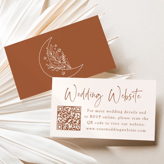 Elegant Moon and Stars Terracotta Wedding Website Enclosure Card (Creator Uploaded)