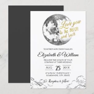 Elegant Moon Gold Typography Crescent Wedding Invitation