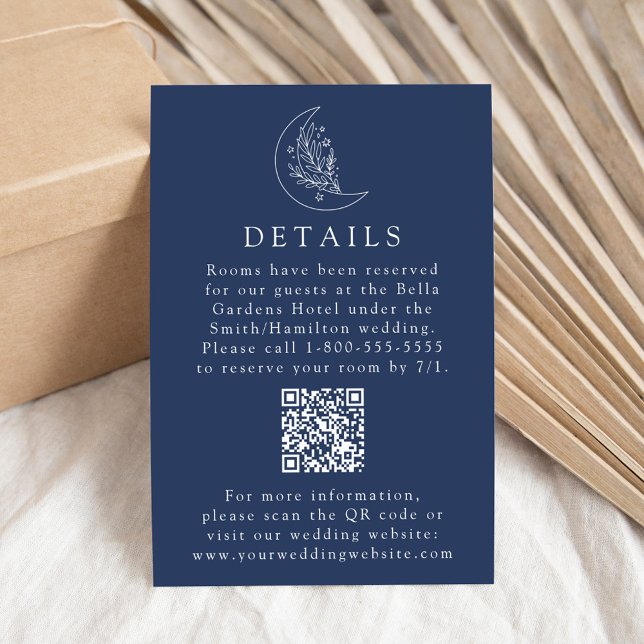 Elegant Moon Navy Wedding Details QR Code Enclosure Card (Creator Uploaded)