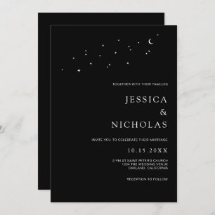 Elegant Moon & Stars Minimal Black Wedding  Invitation