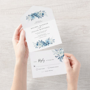elegant moonlight blue wedding all in one invitation