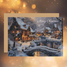 Elegant Moonlit Winter Village Merry Christmas