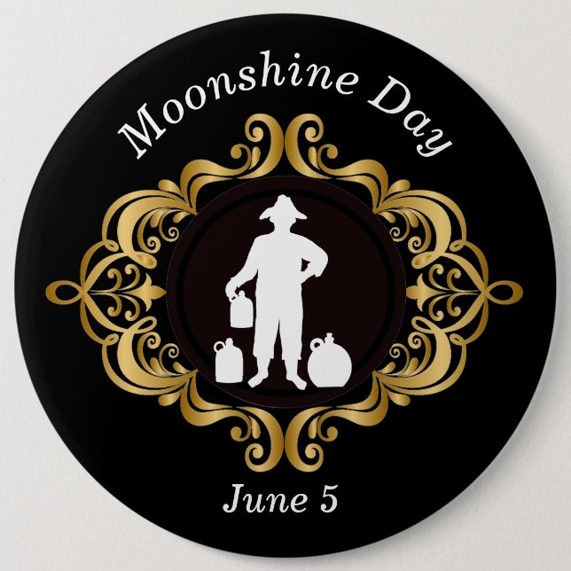 Elegant Moonshine Day Black and Gold Button (Front)