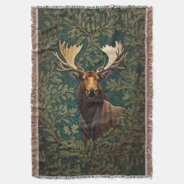 Elegant Moose William Morris Inspired Throw Blanket (Front Vertical)