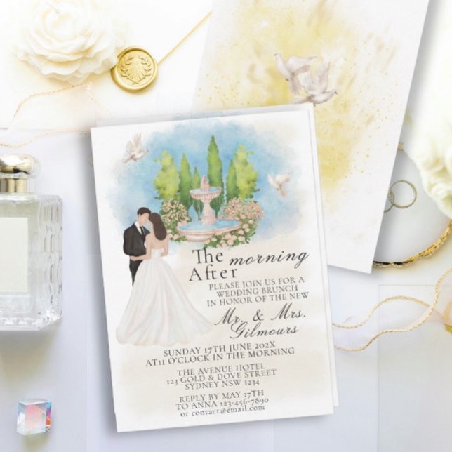 Elegant Morning After Fountain Bride&Groom doves Invitation (Creator Uploaded)