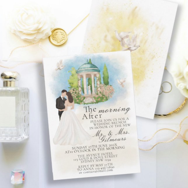 Elegant Morning After Gazebo Bride&Groom doves Invitation (Creator Uploaded)