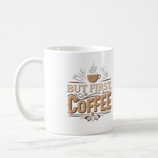 Elegant Morning Brew - Classic Coffee Lover’s Mug (Left)