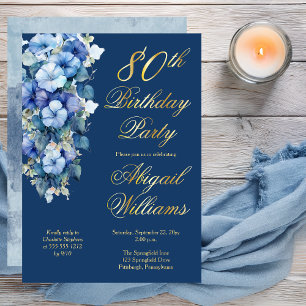 Elegant Morning Glories Blue Floral 80th Birthday 