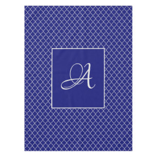 Elegant Moroccan damask navy Blue monogram Tablecloth