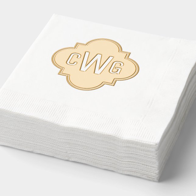 Elegant Moroccan Quatrefoil 3 Initial Monogram Foil Napkins (Detail)