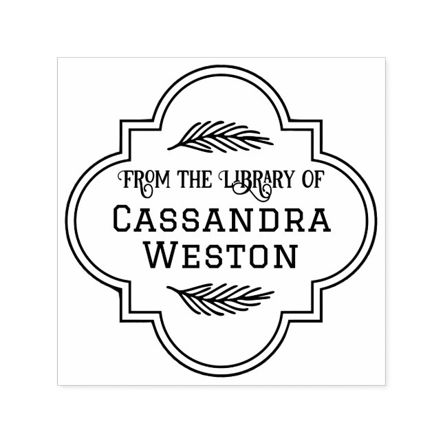 Elegant Moroccan Quatrefoil Frame Library Book Nm Self-inking Stamp (Design)