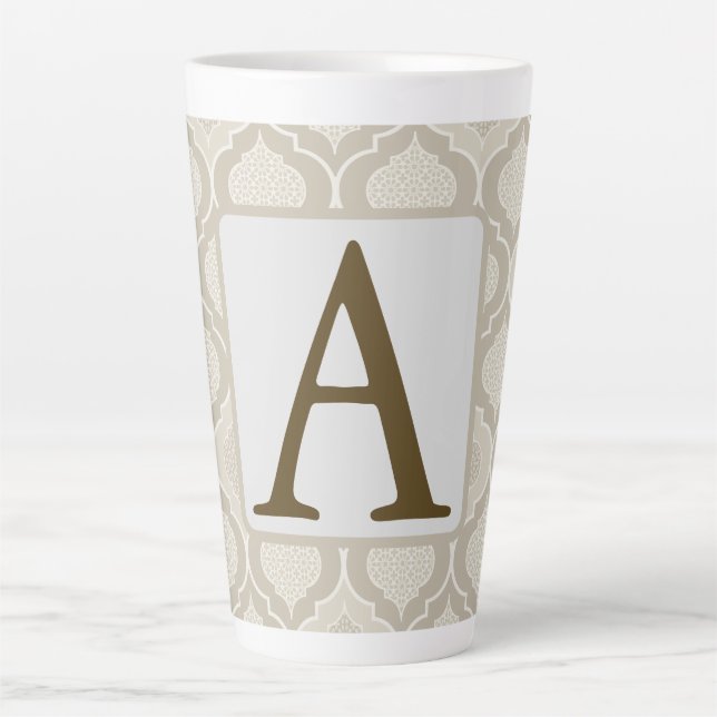 Elegant Moroccan Trellis Pattern in Neutral Tones Latte Mug (Front)