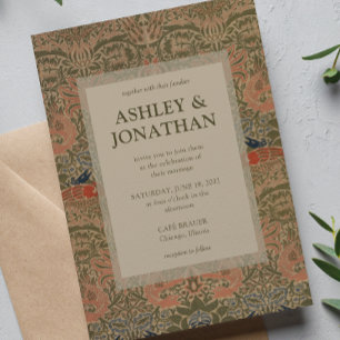 Elegant Morris Peacock & Dragon Pattern Wedding Invitation