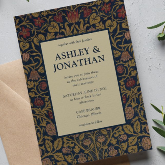 Elegant Morris Violet & Columbine Pattern Wedding Invitation (Creator Uploaded)