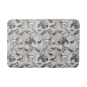 Elegant Mosaic Black White Gold Tiger Lion Eagle Bath Mat